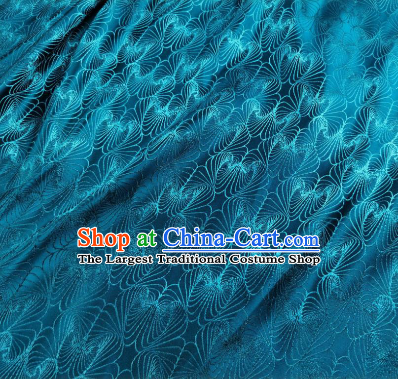 Asian Chinese Traditional Conch Pattern Design Teal Brocade Fabric Silk Tapestry Tang Suit Material