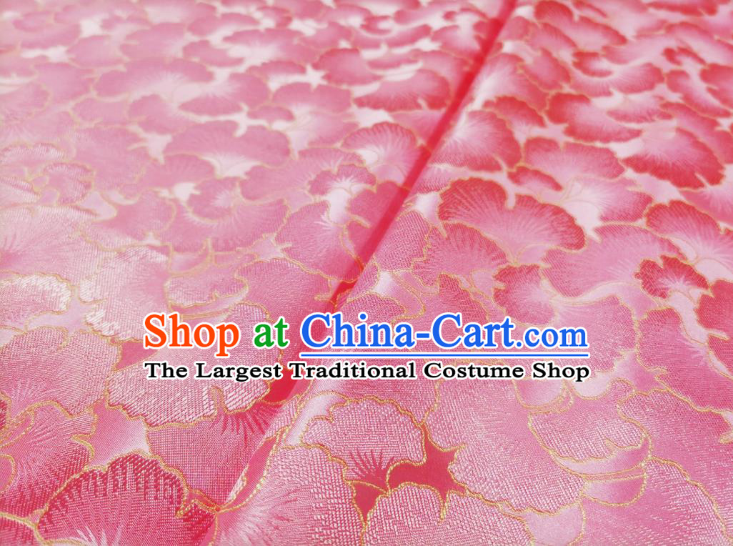 Asian Chinese Traditional Ginkgo Leaf Pattern Design Pink Brocade Fabric Silk Tang Suit Tapestry Material