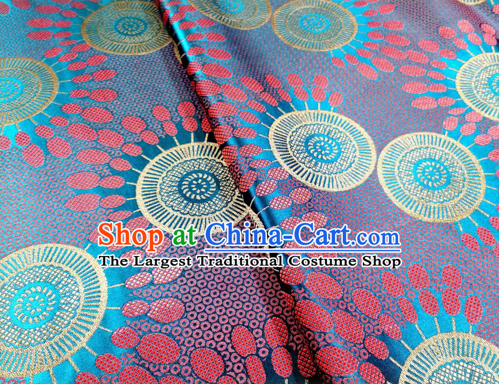 Asian Chinese Traditional Wheel Flower Pattern Design Lake Blue Brocade Fabric Silk Tapestry Mongolian Robe Material