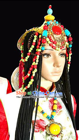Chinese Traditional Tibetan Nationality Hair Accessories Decoration Handmade Zang Ethnic Folk Dance Stage Show Headdress for Women