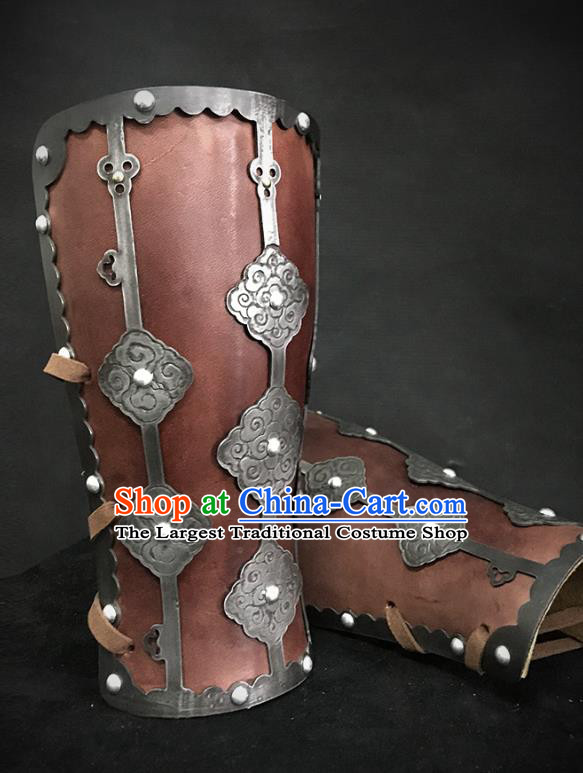 Traditional Chinese Song Dynasty Liao State Leather Wrist Guard Warrior Wristband Armor Ancient Soldier Iron Wristlets for Men