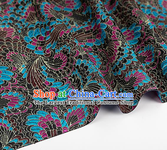 Chinese Classical Phoenix Tail Pattern Design Black Brocade Silk Fabric Tapestry Material Asian Traditional DIY Tang Suit Satin Damask