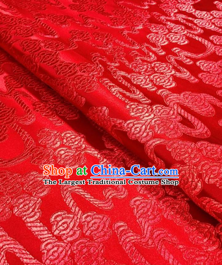 Asian Chinese Traditional Auspicious Clouds Pattern Design Red Brocade Silk Fabric Tang Suit Tapestry Imperial Robe Material