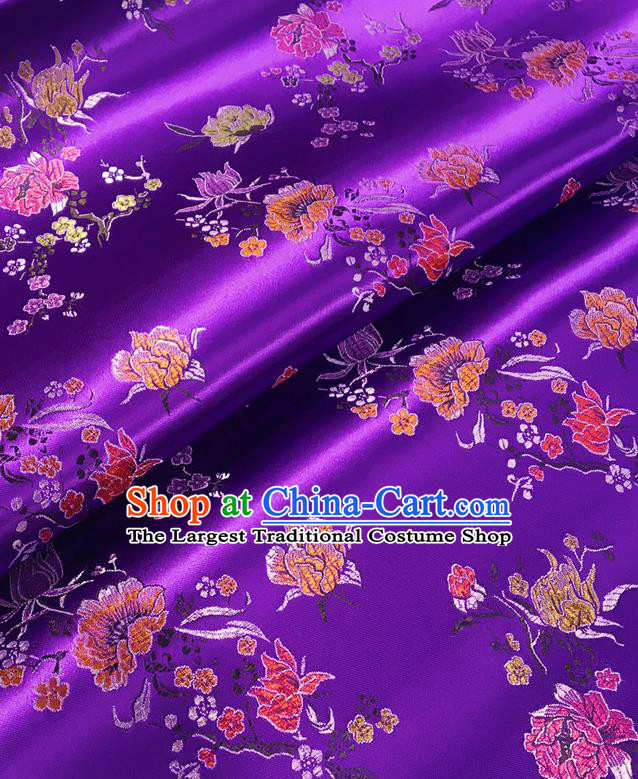 Asian Chinese Traditional Pomegranate Flowers Pattern Design Purple Brocade Silk Fabric Tang Suit Tapestry Satin Material