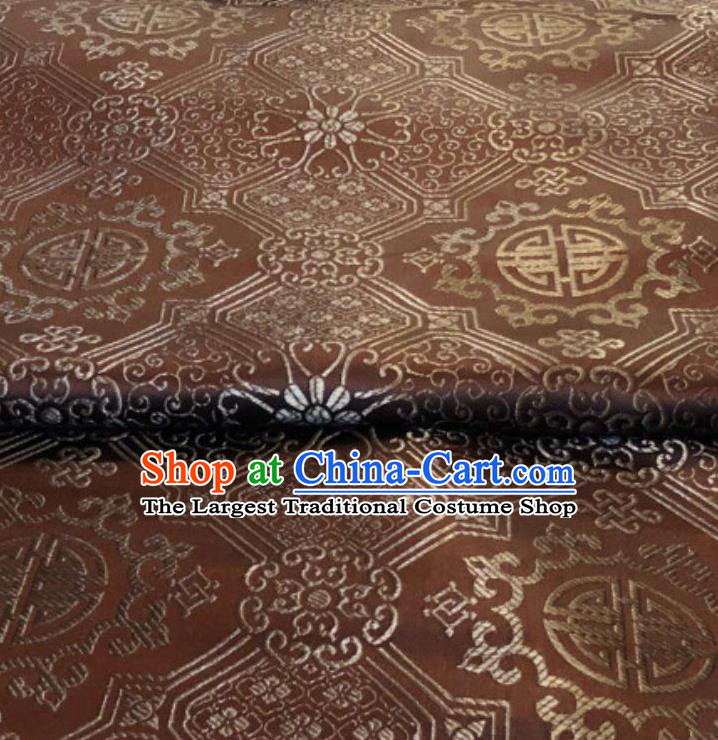 Asian Chinese Traditional Lucky Pattern Design Brown Brocade Silk Fabric Tang Suit Tapestry Satin Material Damask