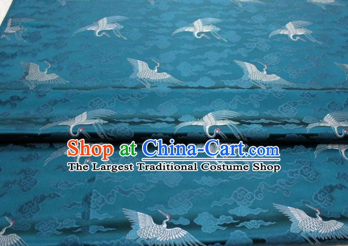 Chinese Classical Cloud Crane Pattern Design Teal Brocade Silk Fabric DIY Satin Damask Asian Traditional Qipao Dress Tapestry Material