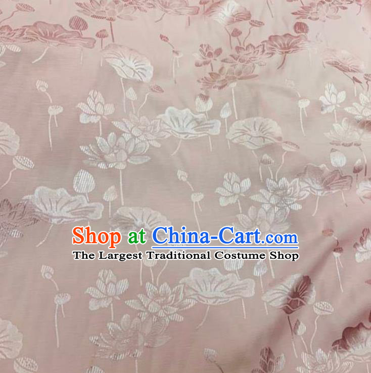 Chinese Hanfu Dress Traditional Lotus Pattern Design Pink Crepe Fabric Silk Material Traditional Asian Linen Tapestry