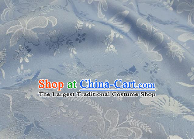 Chinese Hanfu Dress Traditional Butterfly Dragonfly Pattern Design Light Blue Satin Fabric Silk Material Traditional Asian Cloth Tapestry
