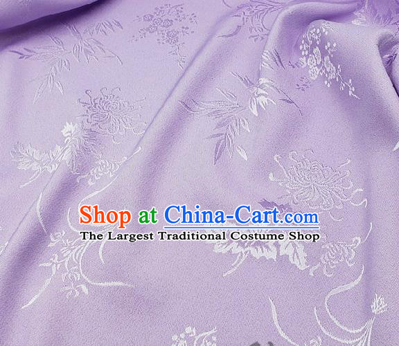 Chinese Traditional Plum Orchid Bamboo Chrysanthemum Pattern Design Lilac Satin Fabric Traditional Asian Hanfu Dress Cloth Tapestry Jacquard Silk Material
