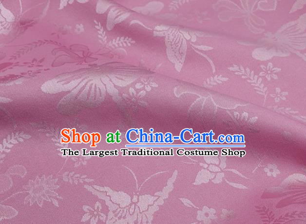 Chinese Hanfu Dress Traditional Butterfly Dragonfly Pattern Design Pink Satin Fabric Silk Material Traditional Asian Cloth Tapestry