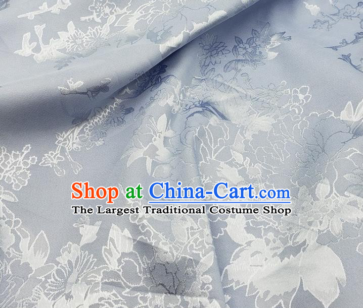 Top Quality Chinese Traditional Azalea Pattern Design Light Blue Satin Fabric Traditional Asian Hanfu Dress Cloth Silk Material Jacquard Tapestry