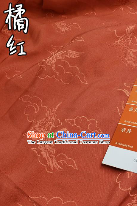 Top Quality Chinese Classical Cloud Crane Pattern Deep Orange Silk Material Traditional Asian Hanfu Dress Jacquard Cloth Traditional Satin Fabric