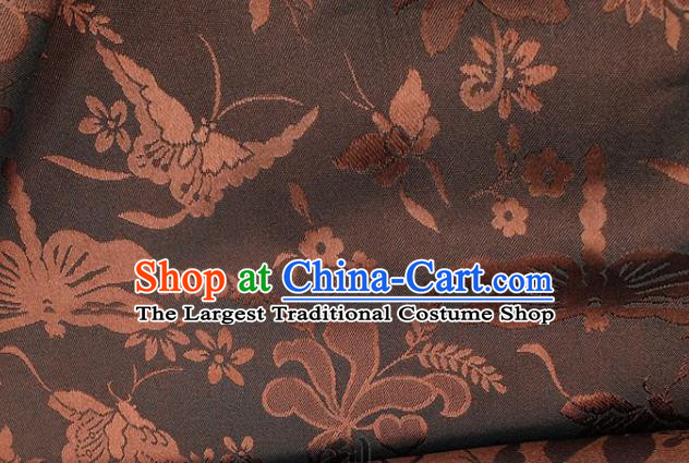 Chinese Hanfu Dress Traditional Butterfly Dragonfly Pattern Design Brown Satin Fabric Silk Material Traditional Asian Cloth Tapestry