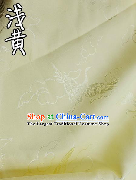 Top Quality Chinese Classical Cloud Crane Pattern Yellow Silk Material Traditional Asian Hanfu Dress Jacquard Cloth Traditional Satin Fabric
