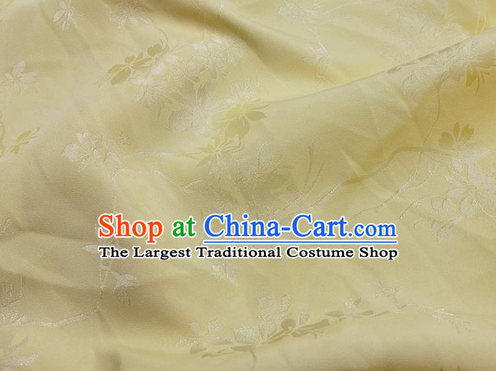 Top Quality Chinese Classical Flowers Pattern Yellow Silk Material Traditional Asian Hanfu Dress Jacquard Cloth Traditional Satin Fabric