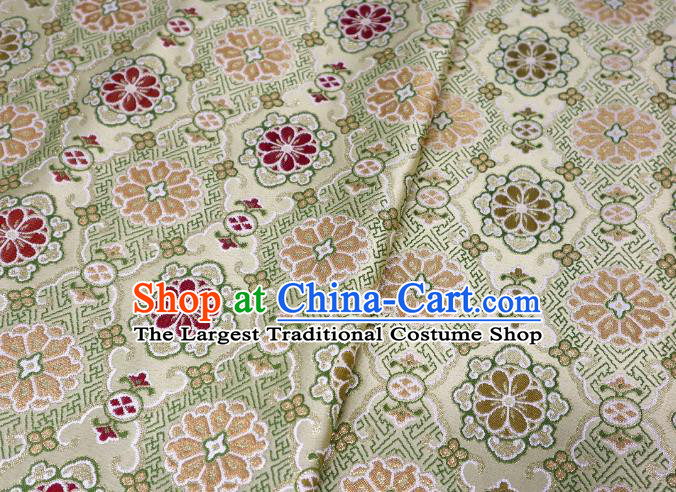 Top Quality Japanese Classical Daisy Pattern Light Golden Satin Material Asian Traditional Brocade Kimono Belt Nishijin Cloth Fabric
