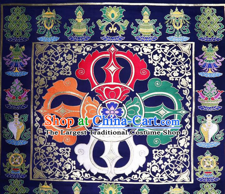 Chinese Buddhism Classical Vajra Pattern Design Navy Blue Brocade Fabric Asian Traditional Tapestry Satin Material DIY Tibetan Cloth Damask