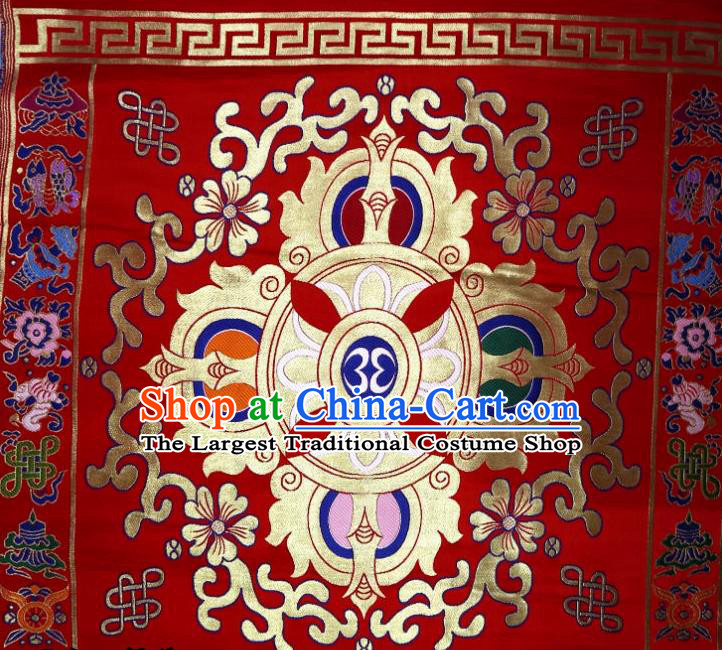 Chinese Buddhism Classical Pattern Design Red Brocade Fabric Asian Traditional Tapestry Satin Material DIY Tibetan Cloth Damask