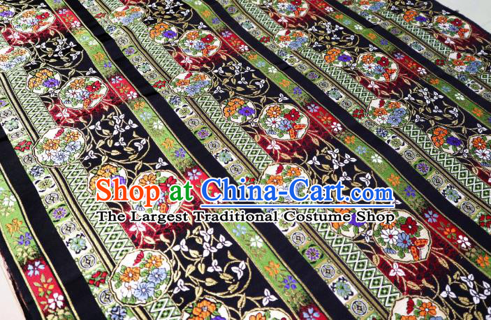 Top Quality Japanese Kimono Classical Flowers Pattern Black Tapestry Satin Material Asian Traditional Brocade Nishijin Cloth Fabric