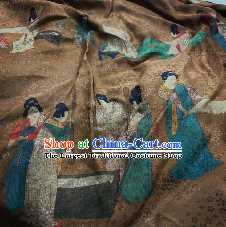 Chinese Classical Beauty Pattern Brown Watered Gauze Asian Top Quality Silk Material Cloth Hanfu Dress Fabric