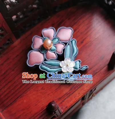 Chinese Classical Cheongsam Pink Silk Flower Butterfly Brooch Traditional Hanfu Accessories Handmade Breastpin for Women