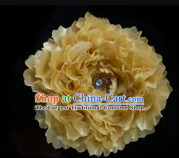 Handmade Chinese Yellow Silk Peony Hairpins Traditional Hanfu Hair Accessories Ancient Tang Dynasty Hair Clip for Women