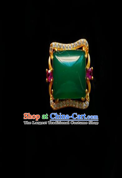Chinese Classical Cheongsam Square Jade Brooch Traditional Hanfu Accessories Handmade Chrysoprase Breastpin for Women