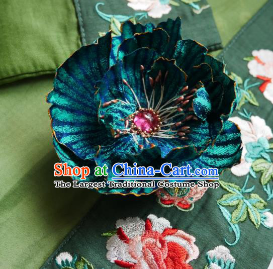 Handmade Chinese Blue Silk Flower Hairpins Traditional Hanfu Hair Accessories Ancient Song Dynasty Court Hair Clip for Women