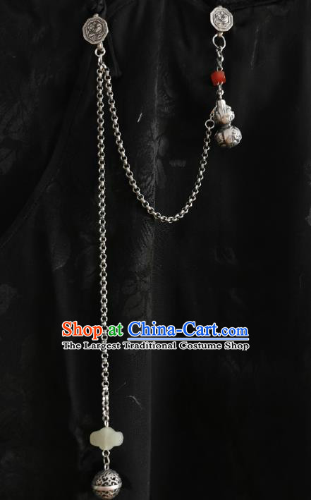 Chinese Classical Cheongsam Silver Cucurbit Brooch Traditional Hanfu Accessories Handmade Sachet Tassel Breastpin Pendant for Women