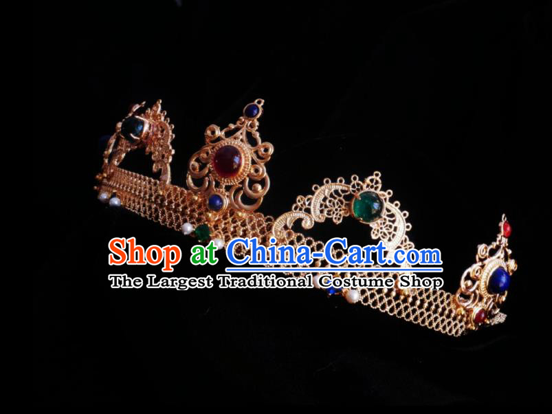 Top Grade European Queen Golden Royal Crown Retro Gems Hair Accessories for Women