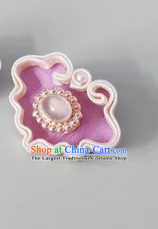 Chinese Classical White Chalcedony Brooch Traditional Hanfu Cheongsam Accessories Handmade Pink Breastpin for Women