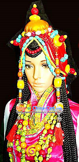 Chinese Traditional Tibetan Nationality Exaggerated Hair Clasp Decoration Handmade Zang Ethnic Headdress Folk Dance Hair Accessories for Women
