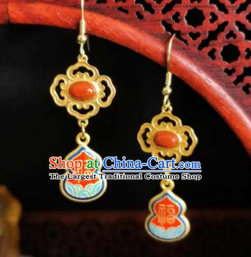 Chinese Handmade Qing Dynasty Coral Earrings Traditional Hanfu Ear Jewelry Accessories Classical Court Silver Eardrop for Women
