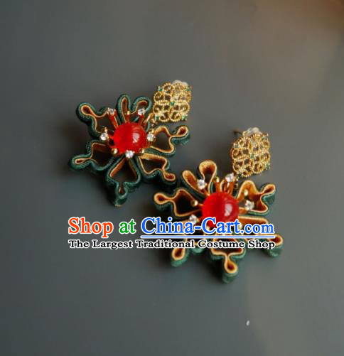 Chinese Handmade Red Glass Earrings Traditional Hanfu Ear Jewelry Accessories Classical Silk Eardrop for Women