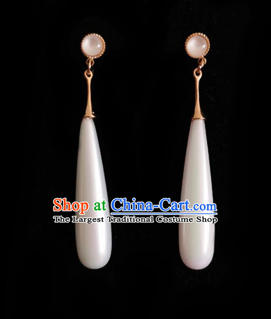 Chinese Handmade Pearl Earrings Traditional Hanfu Ear Jewelry Accessories Classical Chalcedony Eardrop for Women