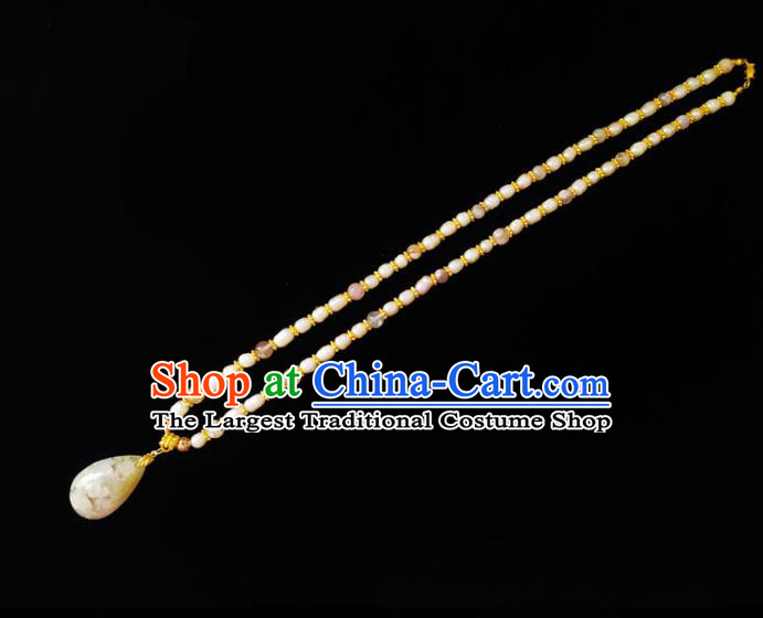 Chinese Handmade White Stone Necklace Traditional Hanfu Jewelry Accessories Pearls Necklet for Women