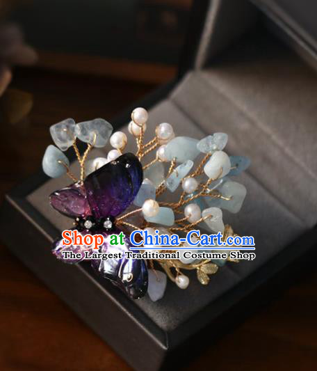 Handmade Retro Wedding Hair Claw Top Grade Hair Accessories Hair Stick Amethyst Butterfly Hair Pin for Women