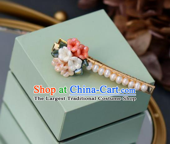 Handmade Retro Ceramics Flowers Hair Claw Top Grade Hair Accessories Hair Stick Pearls Hair Pin for Women