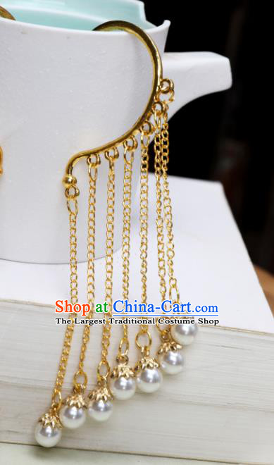 Chinese Handmade Golden Tassel Ear Accessories Decoration Traditional Hanfu Earrings for Women