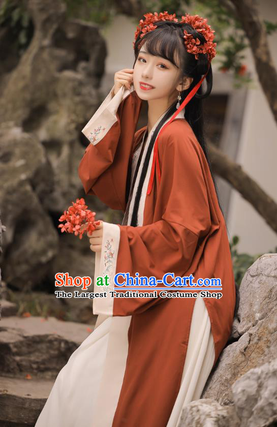 Chinese Song Dynasty Village Girl Red BeiZi Strapless Top and Skirt Traditional Hanfu Garment Ancient Young Lady Historical Costumes Full Set