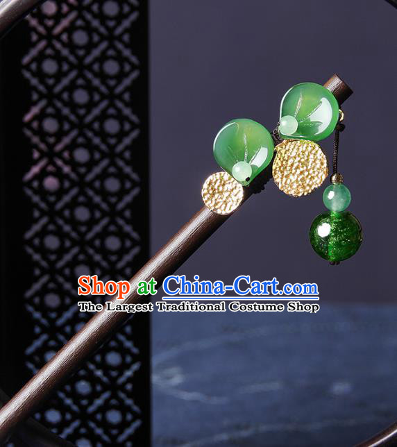 Chinese Traditional Ebony Hairpins Hair Accessories Decoration Handmade Hair Accessories Green Glass Bead Tassel Hair Clip for Women