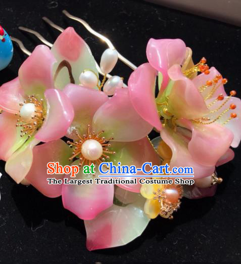 Handmade Chinese Court Hair Comb Traditional Classical Hair Accessories Ancient Qing Dynasty Peach Blossom Hairpins for Women