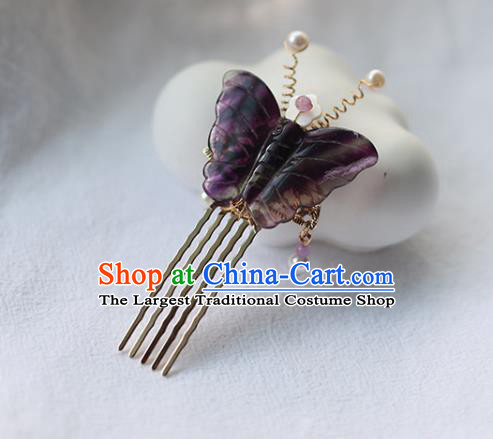 Handmade Chinese Purple Butterfly Hair Comb Traditional Classical Hanfu Hair Accessories Ancient Princess Hairpins for Women