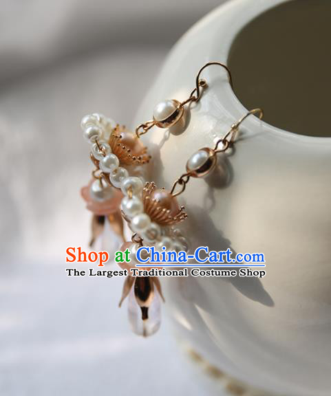 Traditional Chinese Handmade White Earrings Ancient Hanfu Beads Ear Accessories for Women