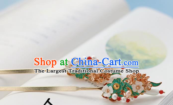 Handmade Chinese Classical Pearls Hairpins Traditional Hair Accessories Ancient Qing Dynasty Court Hair Clip for Women
