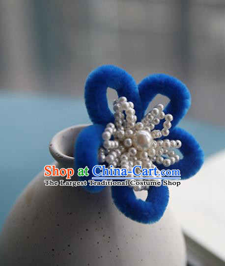 Handmade Chinese Qing Dynasty Hairpins Traditional Classical Hair Accessories Ancient Royalblue Velvet Plum Hair Clip for Women