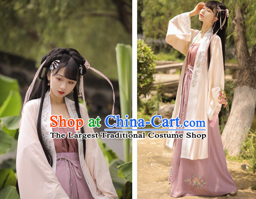 Chinese Song Dynasty Country Woman BeiZi Strapless and Skirt Traditional Hanfu Garment Ancient Village Girl Historical Costumes Full Set