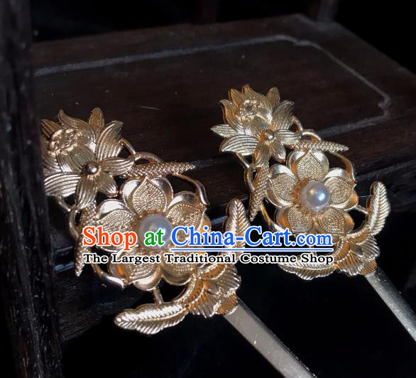Handmade Chinese Tang Dynasty Princess Hair Clip Traditional Hair Accessories Ancient Court Golden Plum Hairpins for Women