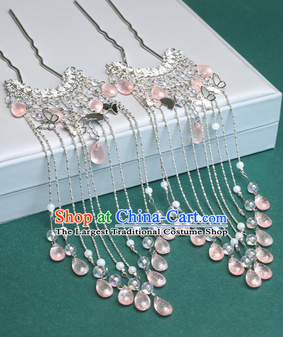 Chinese Traditional Hanfu Pink Beads Tassel Hair Clip Hair Accessories Handmade Song Dynasty Hairpins for Women