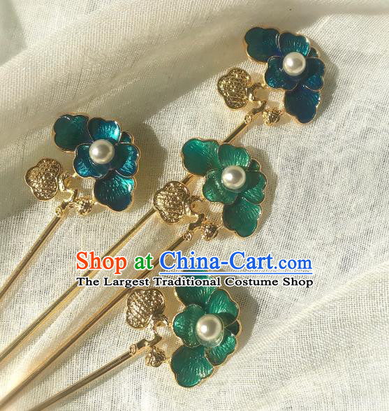 Handmade Chinese Qing Dynasty Blueing Hair Clip Traditional Hair Accessories Ancient Empress Golden Hairpins for Women